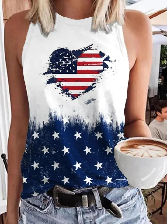 Chemises Femmes Décontracté Été Drapeau des États-Unis Polyester Sportif & De Plein Air Coupe Régulière Régulier Trapèze Régulier