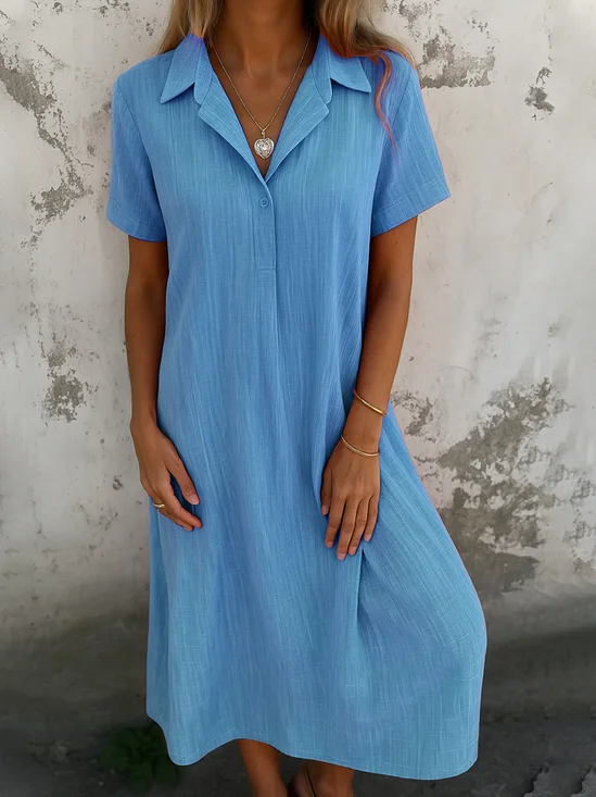 Femmes Plain Noir Col de Chemise Confortable Robe Maxi Décontracté