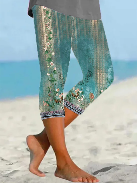 Pantalons Décontracté Floral Été Imprimé Viscose Quotidien Coupe Régulière Corsaire Régulier pour Femmes
