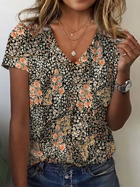 T-shirts Décontracté Floral Été Imprimé Quotidien Ample Jersey Manches Courtes T.-N.-L. pour Femmes