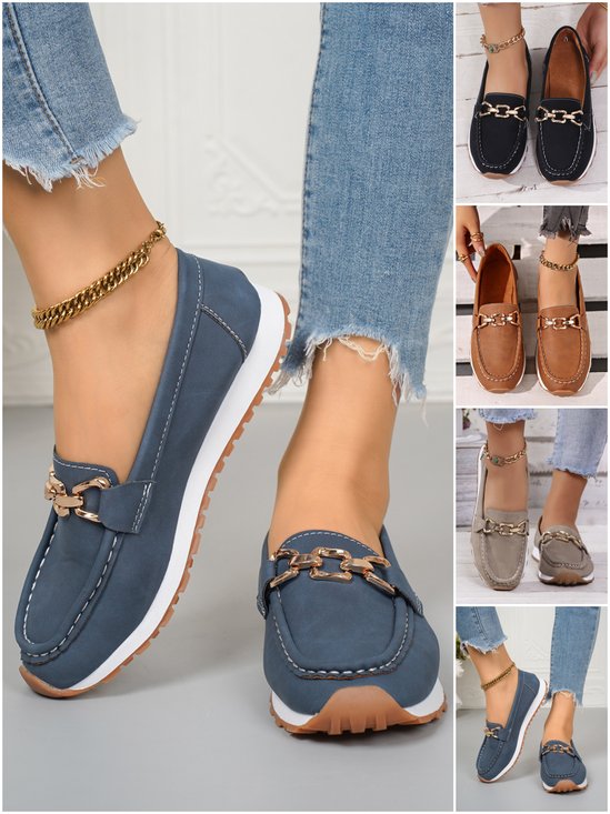 Mocassins Femmes Simple Plain Toutes Les Saisons Bal Talon Bas Bout Rond PU à Enfiler Mocassins