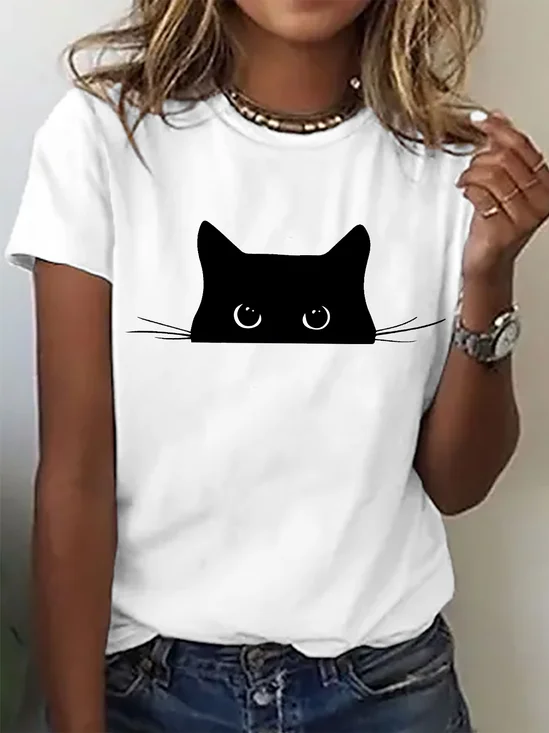 T-shirts Décontracté Imprimé d'Animal Été Micro-élasticité Quotidien Ample Col Rond Régulier Droit pour Femmes