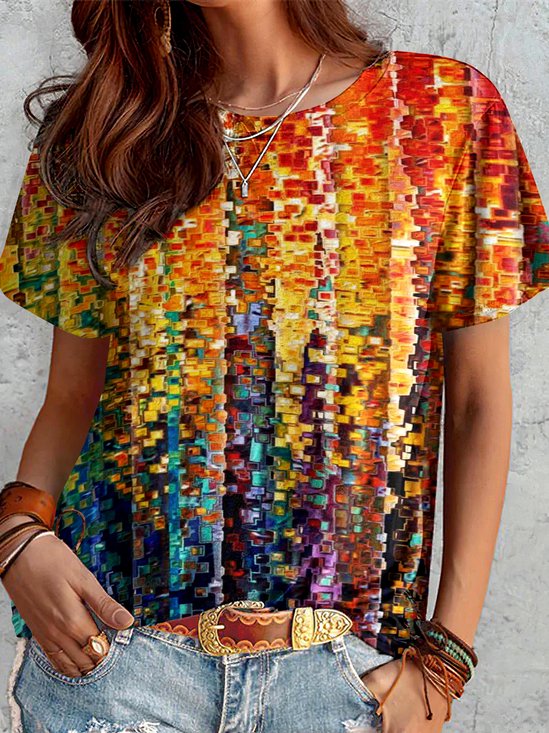 T-shirts Femmes Rétro Plain Été Quotidien Coupe Régulière Manches Courtes Régulier Trapèze Régulier