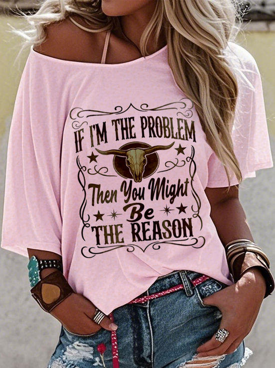 T-shirts de Style Occidental Été Imprimé de Lettre Motif Coton Micro-élasticité Ample Manches Courtes Col Rond Régulier pour Femmes