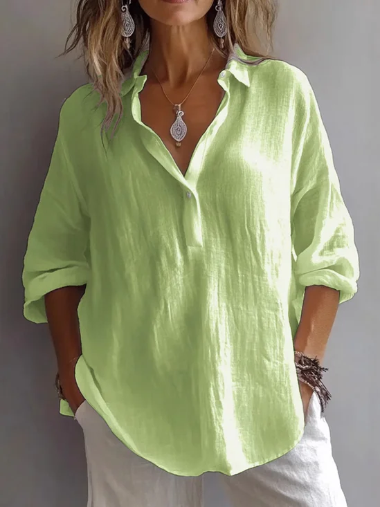 Blouses Décontracté Plain Printemps / Automne Polyester Col V Quotidien Pull-over Manches trois quarts Régulier pour Femmes