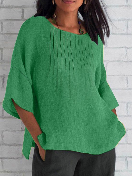 Blouses Femmes Décontracté Plain Printemps / Automne Léger Aucune élasticité Manches trois quarts Col Rond Régulier Droit