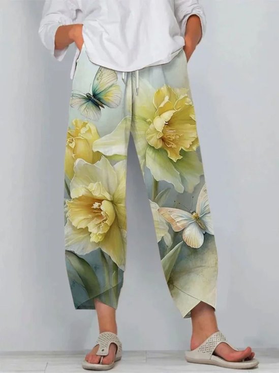 Pantalons Décontracté Floral Printemps / Automne Coton Micro-élasticité Coupe Régulière Pantalon à la cheville Pantalons Harem Trapèze pour Femmes