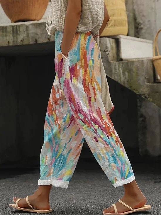 Pantalons Décontracté Abstrait Printemps / Automne Imprimé Naturel Aucune élasticité Quotidien Long Droit pour Femmes