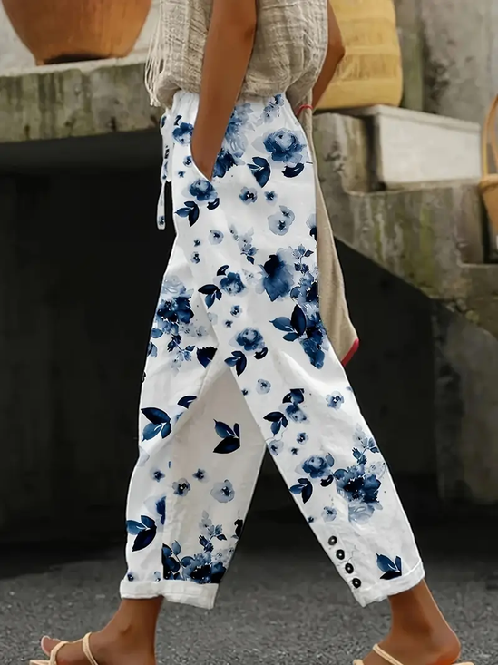 Pantalons Décontracté Floral Printemps / Automne Polyester Imprimé Quotidien Ample Long Régulier pour Femmes