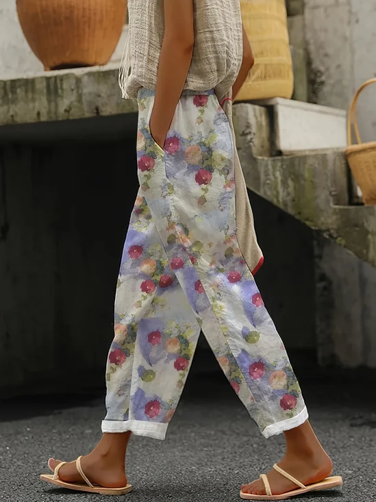 Pantalons Décontracté Floral Printemps / Automne Imprimé Aucune élasticité Ample Droit Régulier Pantalon baggy pour Femmes