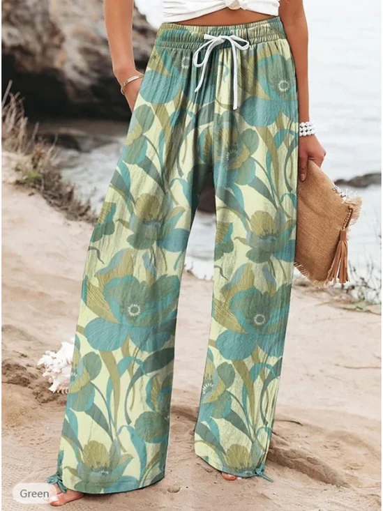 Pantalons Vacances Motif Cachemire Printemps / Automne Naturel Micro-élasticité Domestique Coupe Régulière Long Droit pour Femmes