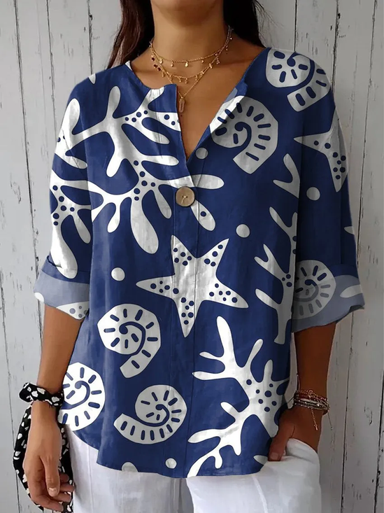 Blouses Femmes Géométrique Élégant Printemps / Automne Polyester Ample Col Châle Régulier Droit Régulier
