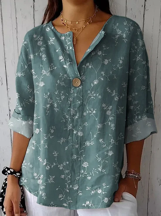 Blouses Femmes Élégant Floral Printemps / Automne Polyester Aucune élasticité Ample Manches trois quarts Régulier Droit