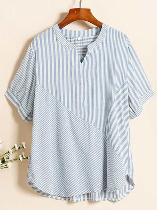Blouses Femmes Rayé Simple Été Coton Aucune élasticité Quotidien Ample Régulier Régulier