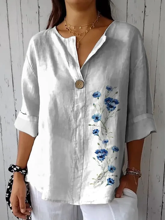 Blouses Simple Floral Printemps / Automne Quotidien Ample Manches trois quarts Col Châle Régulier Régulier pour Femmes