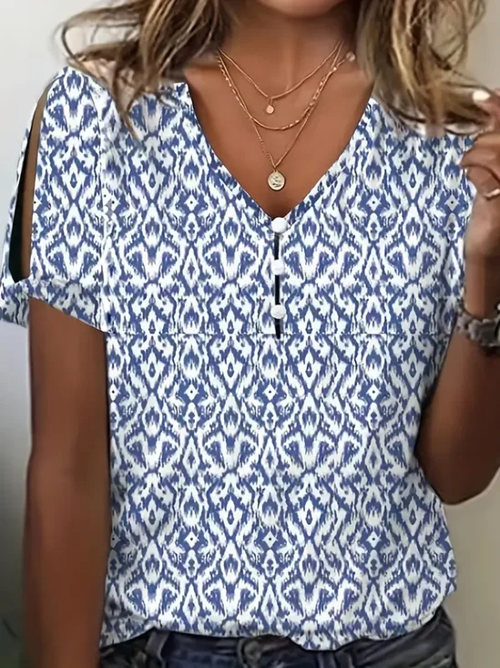 T-shirts Géométrique Décontracté Été Polyester Imprimé Ample Manches Courtes Régulier Ligne T pour Femmes