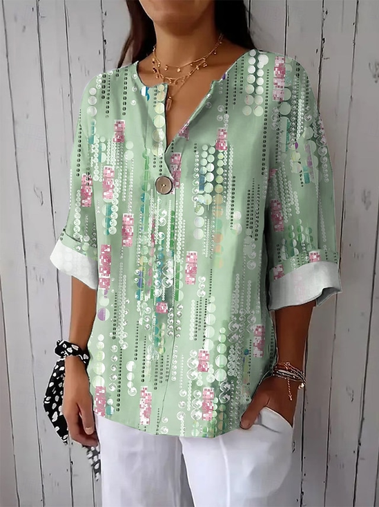 Blouses Femmes Élégant Floral Printemps / Automne Aucune élasticité Ample Manches trois quarts Col Châle Régulier Régulier