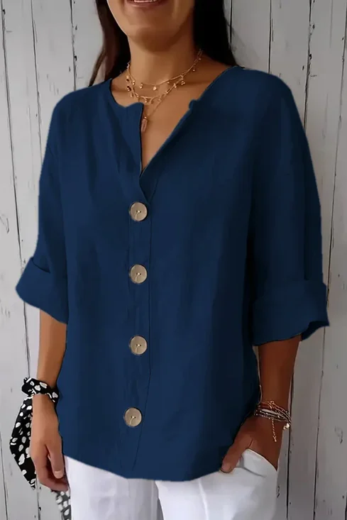 Blouses Femmes Simple Plain Printemps / Automne Coton Ample Manches trois quarts Col Châle Régulier Régulier