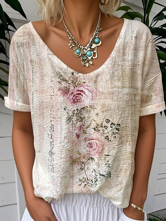 Blouses Décontracté Motif dégradé Été Naturel Ample Manches Courtes Régulier Droit Régulier pour Femmes