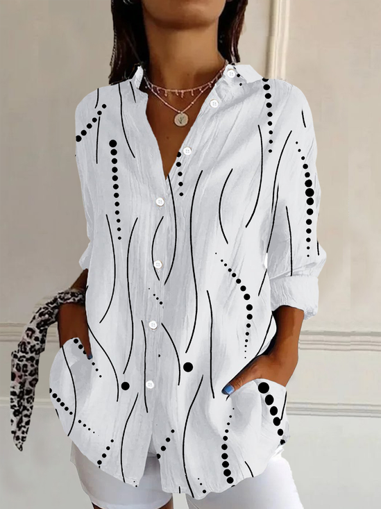 Chemises Femmes Pois Polka Décontracté Printemps / Automne Aucune élasticité Quotidien Ample Manches Longues Boucle Régulier