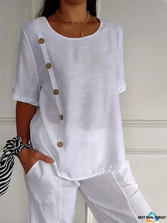 Blouses Simple Plain Été Polyester Quotidien Ample Col Rond Régulier Régulier pour Femmes