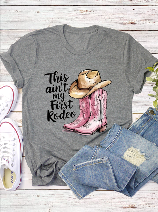 T-shirts Rétro Été Imprimé de Lettre Motif Polyester Coupe Régulière Col Rond Régulier Droit Régulier pour Femmes