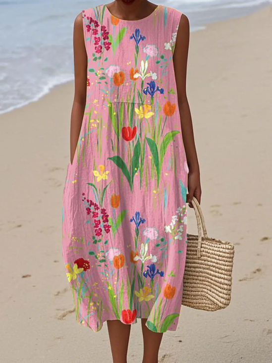 Femmes Floral Comme Image Col Rond Confortable Robe Maxi Décontracté