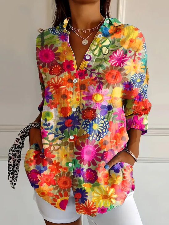 Chemises Décontracté Floral Printemps / Automne Polyester Quotidien Droit Boucle Régulier T.-N.-L. pour Femmes