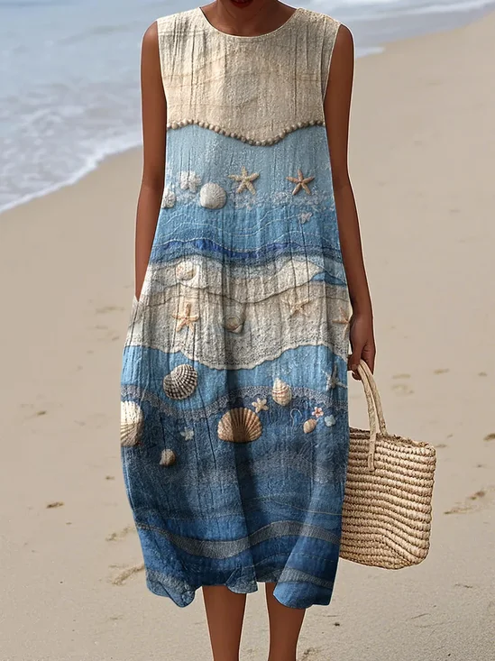 Femmes Chevron Comme Image Col Rond Confortable Robe Maxi Décontracté