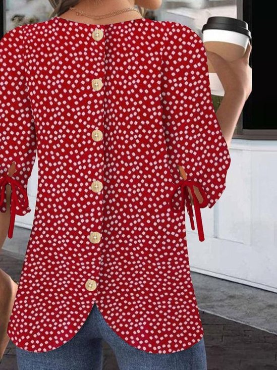 Blouses Rue Floral Été Manche Ballon Micro-élasticité Coupe Régulière Demi Manche Col Rond Régulier pour Femmes