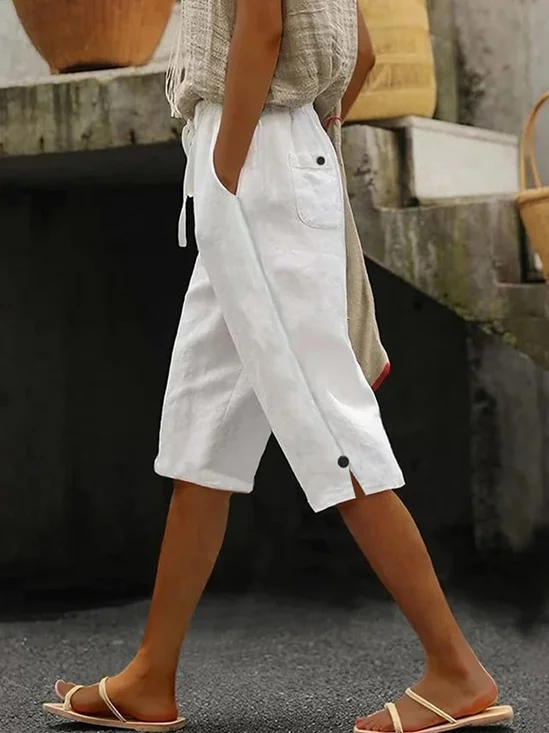 Pantalons Décontracté Plain Été Polyester Léger Aucune élasticité Ample Pantalon droit Droit pour Femmes