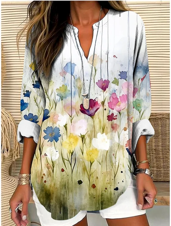 Chemises Femmes Géométrique Décontracté Printemps / Automne Polyester Micro-élasticité Coupe Régulière Régulier Trapèze Régulier