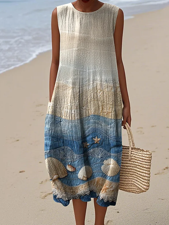 Femmes Chevron Comme Image Col Rond Confortable Robe Maxi Décontracté