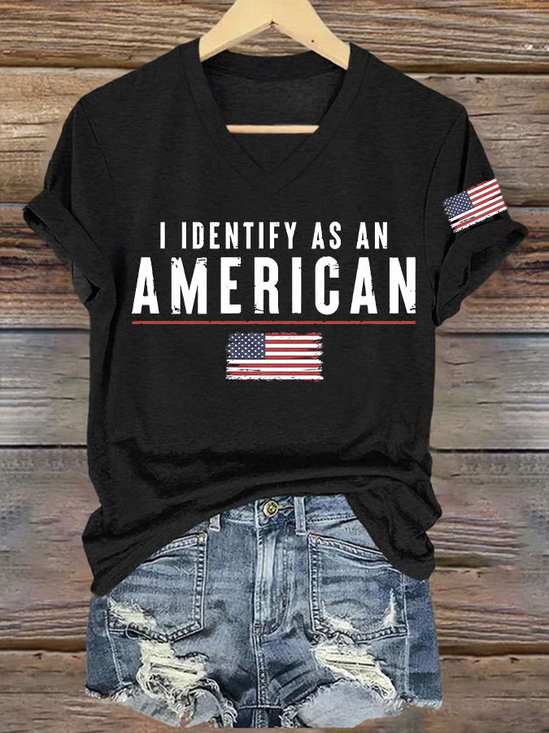 T-shirts Femmes Décontracté Été Drapeau des États-Unis Polyester Col V Quotidien Coupe Régulière Manches Courtes Ligne T
