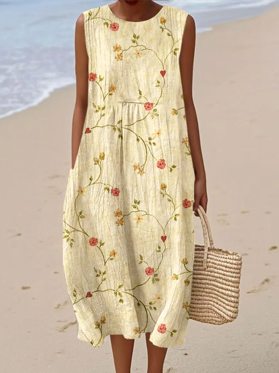 Femmes Floral Comme Image Col Rond Confortable Robe Maxi Décontracté
