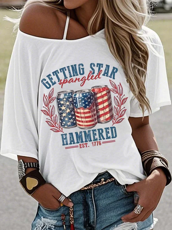 T-shirts Femmes Décontracté Été Imprimé de Lettre Motif Micro-élasticité Ample Manches Courtes Col Rond Droit Régulier