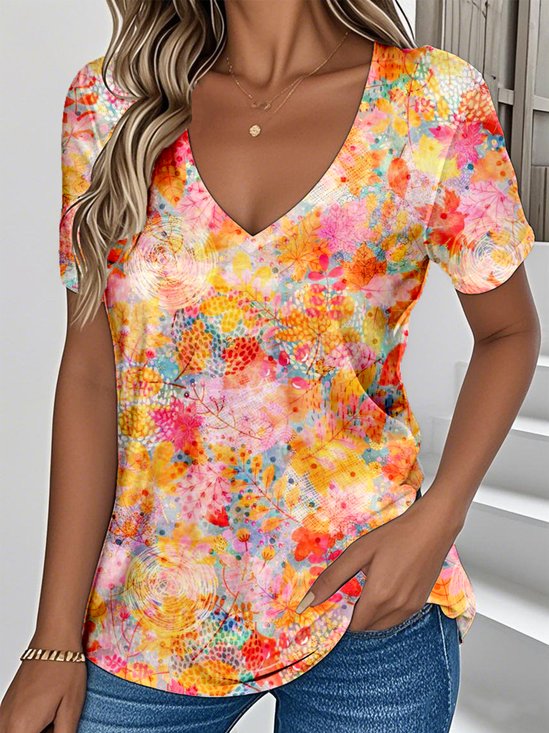 T-shirts Simple Botanique Motif Été Quotidien Ample Jersey Régulier Droit Régulier pour Femmes