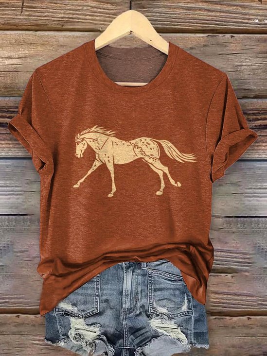T-shirts Femmes Rétro Imprimé d'Animal Été Coton Coupe Régulière Manches Courtes Col Rond Régulier Régulier