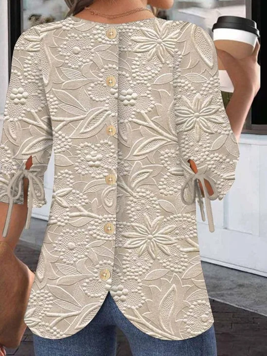Blouses Femmes Simple Floral Été Coton Micro-élasticité Domestique Coupe Régulière Col Rond Régulier