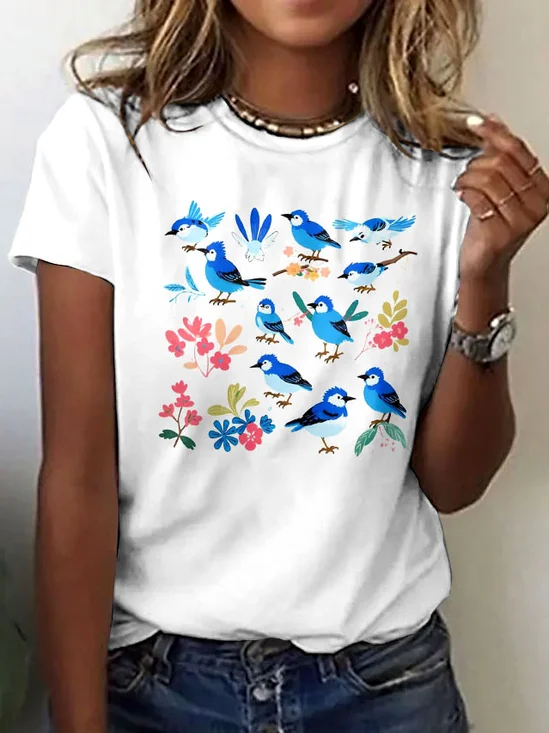 T-shirts Femmes Rétro Imprimé d'Animal Été Micro-élasticité Quotidien Coupe Régulière Col Rond Trapèze Régulier
