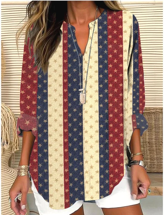Chemises Géométrique Décontracté Printemps / Automne Polyester Micro-élasticité Quotidien Manches Longues Trapèze Régulier pour Femmes