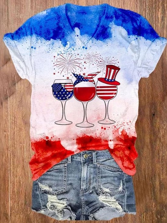 T-shirts Décontracté Été Le jour de l'indépendance (Drapeau) Coton Micro-élasticité Quotidien Coupe Régulière Régulier Trapèze pour Femmes