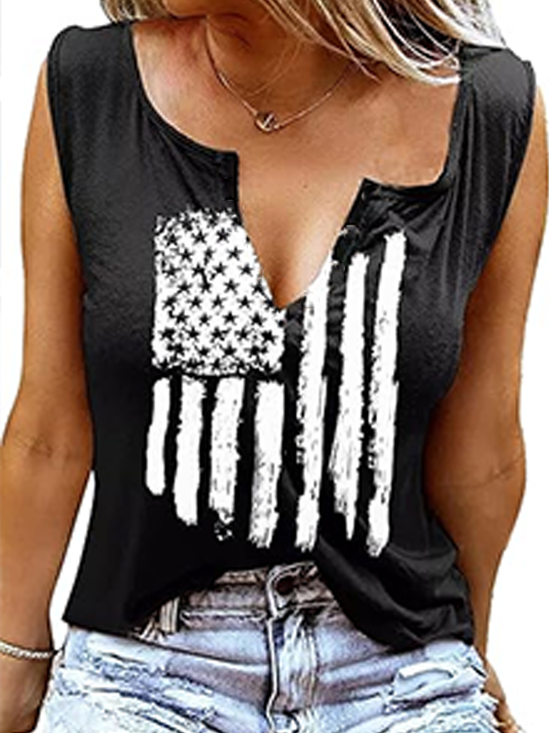 Top Débardeur Tops Décontracté Été Drapeau des États-Unis Polyester Quotidien Coupe Régulière Entaillé Trapèze Régulier pour Femmes