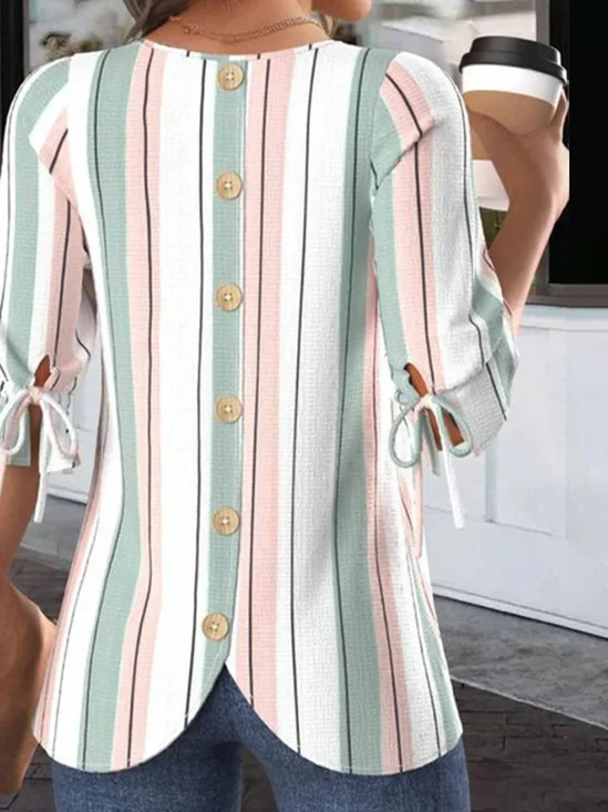 Blouses Rayé Simple Été Micro-élasticité Domestique Coupe Régulière Demi Manche Droit Régulier pour Femmes