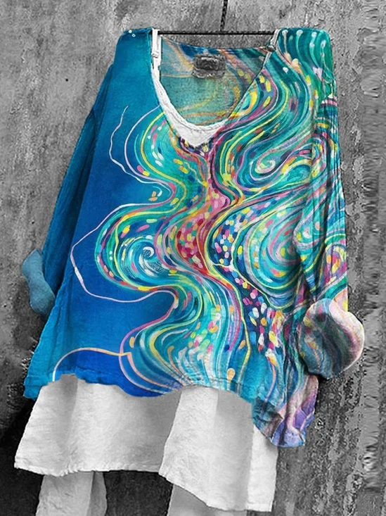 T-shirts Femmes Rayé Rétro Printemps / Automne Micro-élasticité Quotidien Ample Manches Longues Régulier Régulier