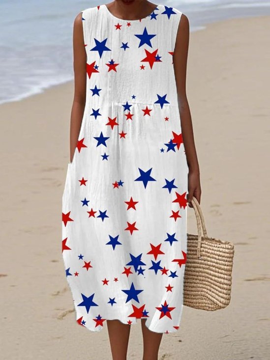 Femmes Drapeau des États-Unis Blanc Col Rond Confortable Robe Maxi Décontracté