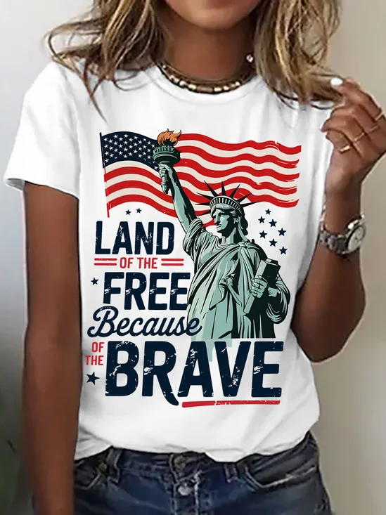 T-shirts Femmes Décontracté Été Drapeau Coton Quotidien Ample Col Rond Régulier Droit