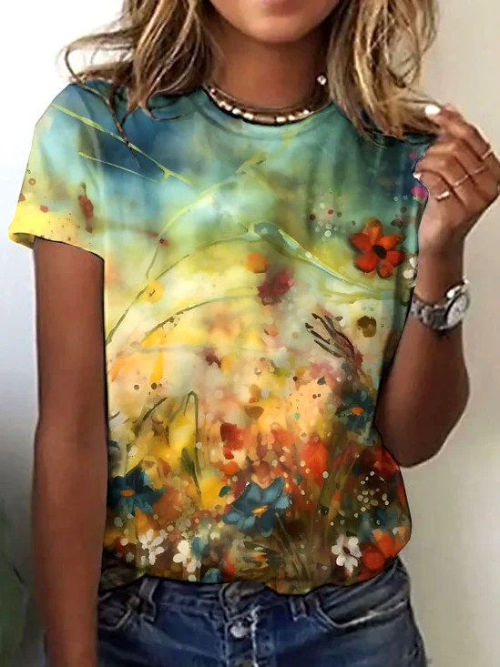 T-shirts Décontracté Plain Été Coton Coupe Régulière Manches Courtes Col Rond Régulier Régulier pour Femmes
