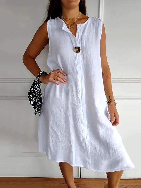 Femmes Plain Blanc Col V Confortable Robe Mi-Longue Décontracté