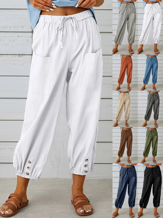 Pantalons Femmes Semi-formel Plain Printemps / Automne Coton Et Lin Boucle Naturel Séchage Rapide Journée Taille Élastique